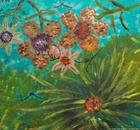 Close-up of flowers and brushwork detail
