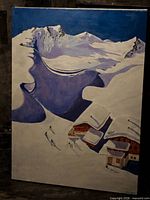 Full view of the painting showing mountain scene and village