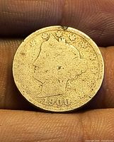 Obverse of 1900 Liberty Head V nickel showing worn date and profile