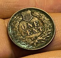 Reverse of 1901 Indian Head cent showing ONE CENT within wreath