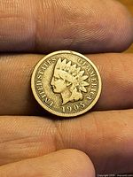 Obverse of 1905 Indian Head cent showing date and legend
