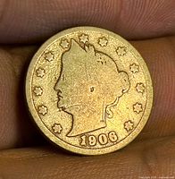 Obverse of 1906 Liberty Head V nickel showing date and stars