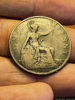 Reverse showing seated Britannia with 'ONE PENNY' and date 1918