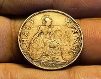 Reverse of 1936 half penny showing Britannia