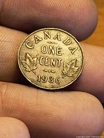 Reverse: CANADA ONE CENT 1936 with maple leaves
