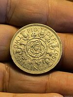 Reverse of 1967 2 shillings coin showing Tudor rose design