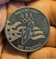 Obverse showing Nagano 1998 USA Olympic rings and ski jumping design