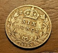 Reverse showing crown, wreath and SIX PENCE with 1899 date