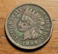Obverse of 1899 Indian Head cent showing date and design details