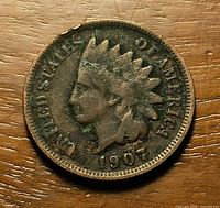 Obverse of 1907 Indian Head cent showing date and portrait