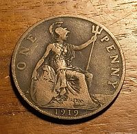 Reverse of 1919 penny showing Britannia and date
