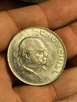 Reverse side showing Winston Churchill portrait and legend