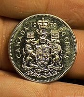 Reverse showing Canadian coat of arms and 1970 date