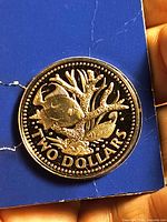 Reverse side with fish and coral design and TWO DOLLARS legend