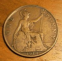 Full reverse showing Britannia, date 1914 and rim error