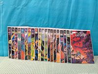 Row of Dr. Fate comics standing upright showing spines and issue numbers