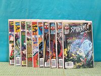 All ten Spider-Man Unlimited issues standing together, spines visible