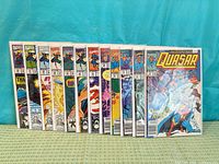 All twelve Quasar comics aligned showing spines and covers