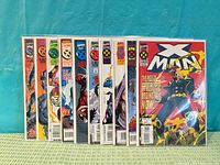Front view showing all ten bagged "X-Man" comics issues 1-10 side-by-side