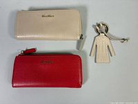 Overall view showing two wallets and keychain