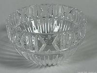 Angled view of the Tiffany & Co. crystal bowl showing cut pattern