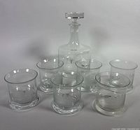 Group view: six tumblers and decanter with stopper