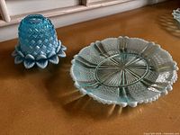 Pressed glass plate and hobnail candle holder