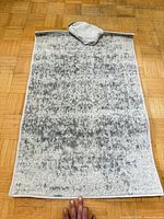 Full view of rug front showing light gray pattern and scale