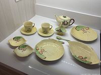 Full group of Carlton Ware Wildrose pieces on countertop
