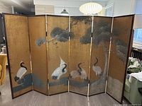 Full view of six-panel screen showing painted scene