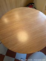 Top view of round wood veneer surface