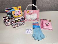 Overview of all boxed and packaged items on table