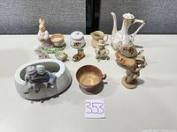 Overall view of all porcelain and ceramic items in the lot
