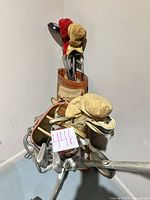 Golf clubs in bag with headcovers visible