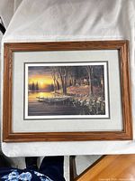 Full view of framed print with mat and wood frame