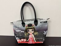 Front view of Lipton Girly tote showing graphic and handles