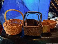 front view showing six assorted baskets