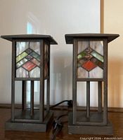 Front view of both matching stained glass accent lamps
