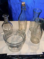 Group shot of Pyrex insert, two bottles, two carafes