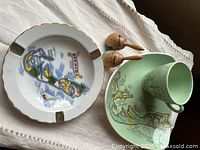 Overview of ashtray, cup, saucer tray and shakers