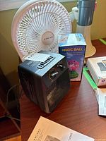 Airworks heater, Airworks fan, Fanon megaphone, Magic Ball box on table