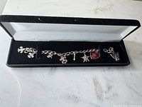 Full bracelet in presentation box showing all charms and eagle clasp