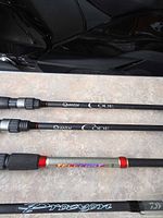 Close-up of rod blanks showing Quantum Code, Telecast and Procyon branding