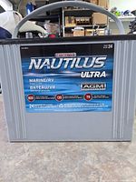 Front view of Motomaster Nautilus Ultra Group 24 battery showing label with specifications