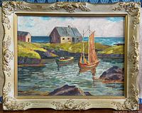 Frontal view of framed painting showing entire artwork and frame details