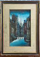 Full view of framed painting showing composition and frame