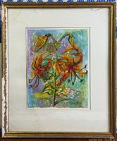 Front view of framed watercolor painting signed Miriam Shorr