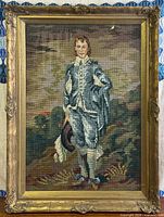 Front view of framed Blue Boy needlepoint