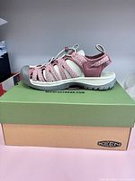 Left side view of Keen sandal on box