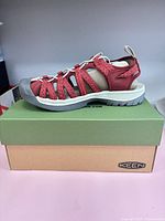 Left sandal side profile on Keen box